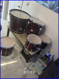 CB Drums 5-Piece Acoustic Drum Kit Bass, Snare, Toms, Cymbals Black Burgundy