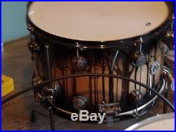 Custom Dw Drum Set Inlaid Trees Curly Maple Black Burst Gong Bass Ballad Snare