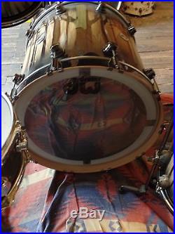 Custom Dw Drum Set Inlaid Trees Curly Maple Black Burst Gong Bass Ballad Snare