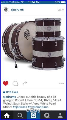 Custom SJC Drum Set All Maple Walnut Satin Stain with Aged White Pearl
