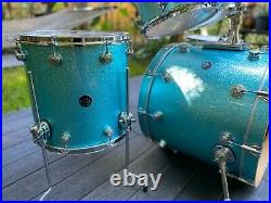 DW Collector's Turquoise Blue Sparkle Drum Set with matching Joe Montineri Snare
