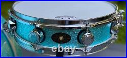 DW Collector's Turquoise Blue Sparkle Drum Set with matching Joe Montineri Snare