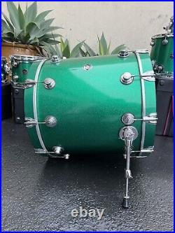 DW Drum Set- 6 Piece Vintage'98 Green Sparkle Maple Shell Kit With Cases USA