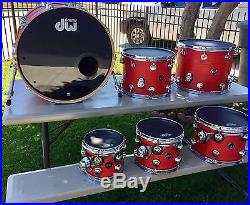 DW Drum Workshop Collectors 6pc Drum Set In Red Tiger Ash Veneer Finish