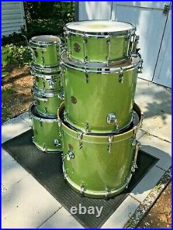 Ddrum Dios Maple 7 Piece Olive Green Sparkle Drum Set With Cases, Mint