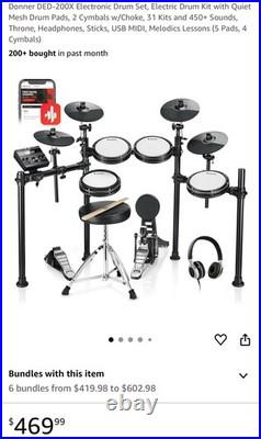Donner DED-200 drum set, drum pad, rug, stand, sticks