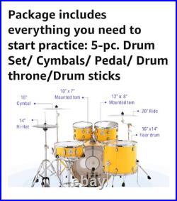 Donner Drum Set Adult with Practice Mute Pad, 5-Piece 22 inch Full Size Acoustic