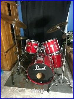 Drum Set Vintage Pearl -All Birch Wood Red Lacquered Woodgrain Exquisite