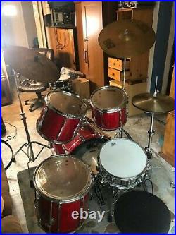 Drum Set Vintage Pearl -All Birch Wood Red Lacquered Woodgrain Exquisite