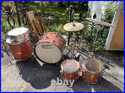 Drum kit set 7 Pc Red Snare Cymbal Total Percussion Sales Deluxe Camber Used TPS