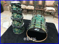 Dw Collectors 5pc Drum Set kit Blue Oyster Broken Glass with Subwoofer