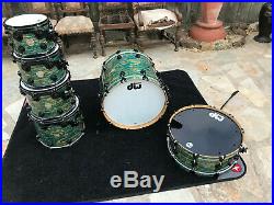 Dw Collectors 5pc Drum Set kit Blue Oyster Broken Glass with Subwoofer