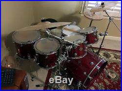 Dw Performance Series Red 6 Piece Drumset, Hardware & Cymbals