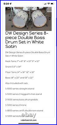 Dw design series drum set pearl white double bass 9000 & 5000 series hardware