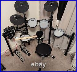 Electronic Drum Set, Seat, Headphones, Drum Sticks, and Dual Bass Drum Pedal