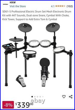 Electronic Drum Set, Seat, Headphones, Drum Sticks, and Dual Bass Drum Pedal