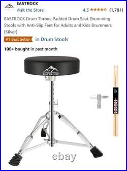 Electronic Drum Set, Seat, Headphones, Drum Sticks, and Dual Bass Drum Pedal