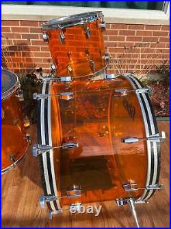 Fibes Crystalite Acrylic Drum Set 26/14/16/18 Amber Austin Era Bonham