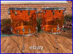 Fibes Crystalite Acrylic Drum Set 26/14/16/18 Amber Austin Era Bonham