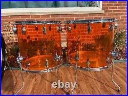 Fibes Crystalite Acrylic Drum Set 26/14/16/18 Amber Austin Era Bonham