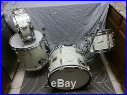 GORGEOUS ROGERS 4 PC WHITE MARINE PEARL DRUM SET WithMATCHING POWERTONE AWESOME