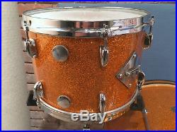 GRETSCH Round Badge 60s Vtg Drum Set 3 Pc 13 16 20 Playboy Bass Drum Gold Spkl