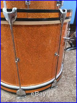 GRETSCH Round Badge 60s Vtg Drum Set 3 Pc 13 16 20 Playboy Bass Drum Gold Spkl