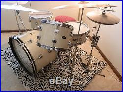 George H Way Drum Set White Marine Pearl, 50's, 22 16 13, Snare, 1 Owner Kit