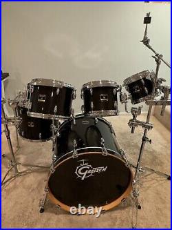 Gretsch Renown Maple Drum Set Black Lacquer Virgin Bass 5 Piece Drumset Drums