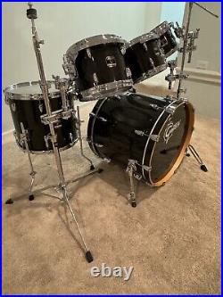 Gretsch Renown Maple Drum Set Black Lacquer Virgin Bass 5 Piece Drumset Drums