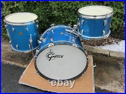 Gretsch Round badge Progressive Jazz drum set 12 14 20 Blue Glass Glitter 1966