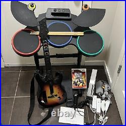 Guitar Hero Wii Super Bundle Set Console, Drum, mic, Guitar, Game- All Tested