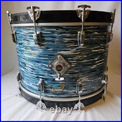 Ludwig 22x14 Blue Oyster 6-ply Kick Drum Blue/Olive Badge 1980s