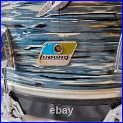 Ludwig 22x14 Blue Oyster 6-ply Kick Drum Blue/Olive Badge 1980s