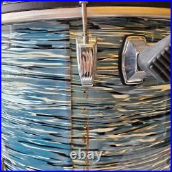 Ludwig 22x14 Blue Oyster 6-ply Kick Drum Blue/Olive Badge 1980s