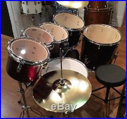 Ludwig Accent Drive 7 Piece Drum Set w. Cymbals-Sticks and Shirt-LC1754 Wine