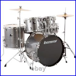Ludwig Backbeat Complete 5-Piece Drum Set withHardware, Cymbals Metallic Silver Sp
