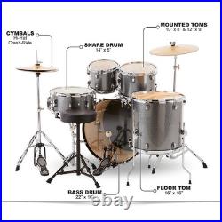 Ludwig Backbeat Complete 5-Piece Drum Set withHardware, Cymbals Metallic Silver Sp