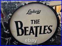 Ludwig Black Oyster Pearl Drum Set, Ringo Starr-clone, rewrapped