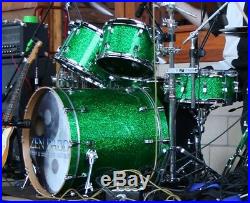 Ludwig Centennial 6 Piece Drum Set Green Sparkle with Bonus SKB Kick Drum Case