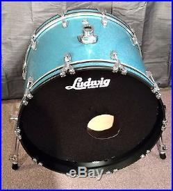 Ludwig Classic Maple Drum Set. Teal Sparkle. 4PC Shell Pack W Atlas Mounts