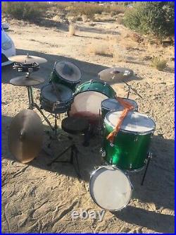 Ludwig Classic Maple Green Sparkle Zep set, Supraphonic snare with Paiste cymbals