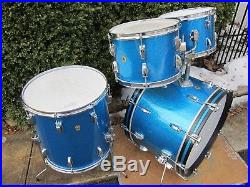 Ludwig Hollywood Drum Set 12 13 16 22 Blue Sparkle Keystone Vintage Apr 1967