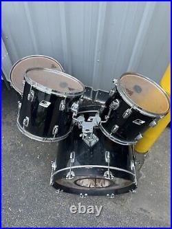 Ludwig Rocker 1980's Black 4 Piece Drum Set 2 Rack Toms Floor Bass See Details