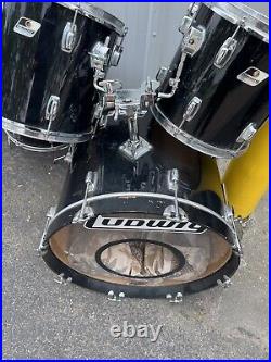 Ludwig Rocker 1980's Black 4 Piece Drum Set 2 Rack Toms Floor Bass See Details