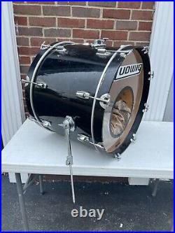 Ludwig Rocker 1980's Black 4 Piece Drum Set 2 Rack Toms Floor Bass See Details