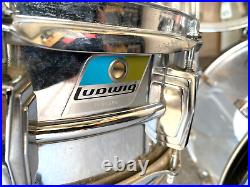 Ludwig Vintage'70s VISTALITE CLEAR Drum Set Ludwig Chrome Snare Olive and Blue