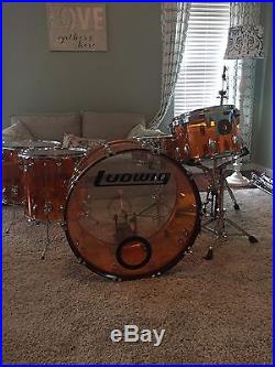 Ludwig Vistalite Amber Drum Set 5 Piece Shell Pack Zep Config + Hardware