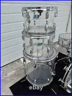 Ludwig Vistalite Clear Drum set 1976 Blue Olive w snare