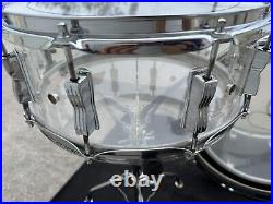 Ludwig Vistalite Clear Drum set 1976 Blue Olive w snare